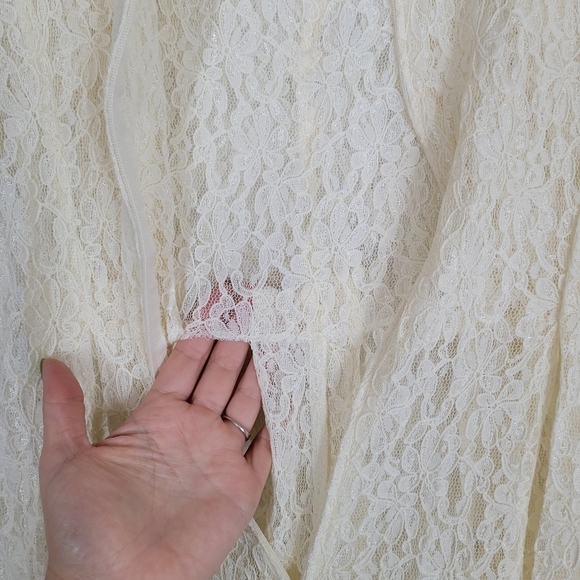 Vtg Cream Lace Midi Dress Cottagecore Boho Short Sleeve Romantic Wedding Size 10 - Picture 9 of 17